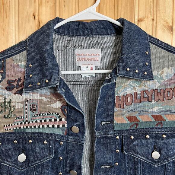 VTG Sundance Vest Denim Needlepoint Route 66 Get Your Kicks Hollywood USA Sz M - Picture 9 of 15